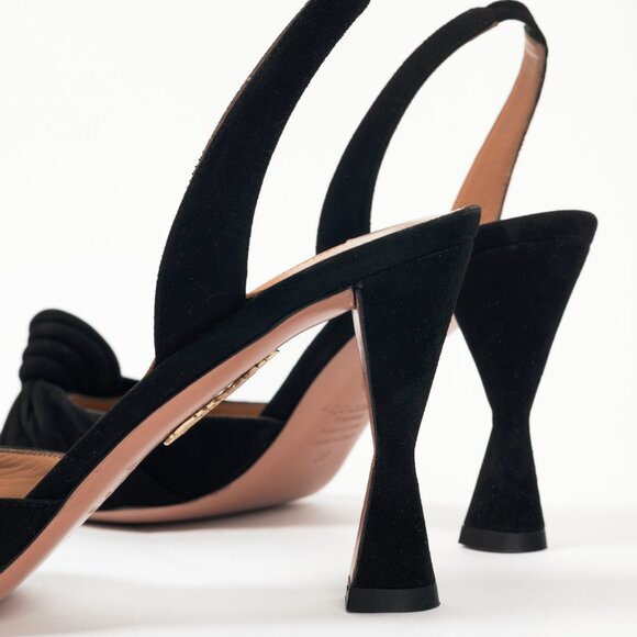 Aquazzura Kiki Sling 85 Black Suede Knotted Heels - Picture 8 of 10